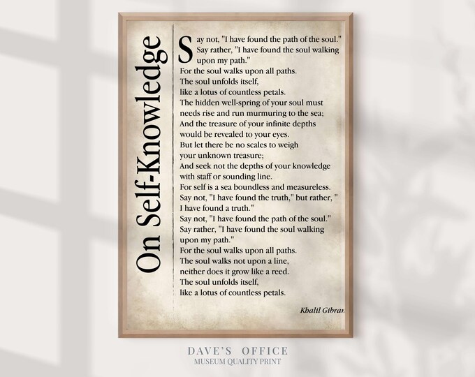 Inspirational Quote Print, Kahlil Gibran On Self Knowledge (Black & White)