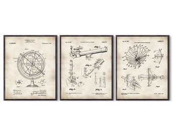 Astronomy Set of 3, Science Poster, Space Print, Patent Prints, Science Wall art, Astronomy Print, Space Art, Telescope Poster,Science #P302