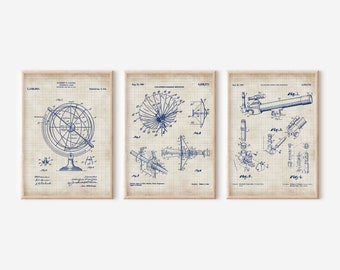 Astronomy Set of 3, Science Poster, Space Print, Patent Prints, Science Wall art, Astronomy Print, Space Art, Telescope Poster,Science #P302