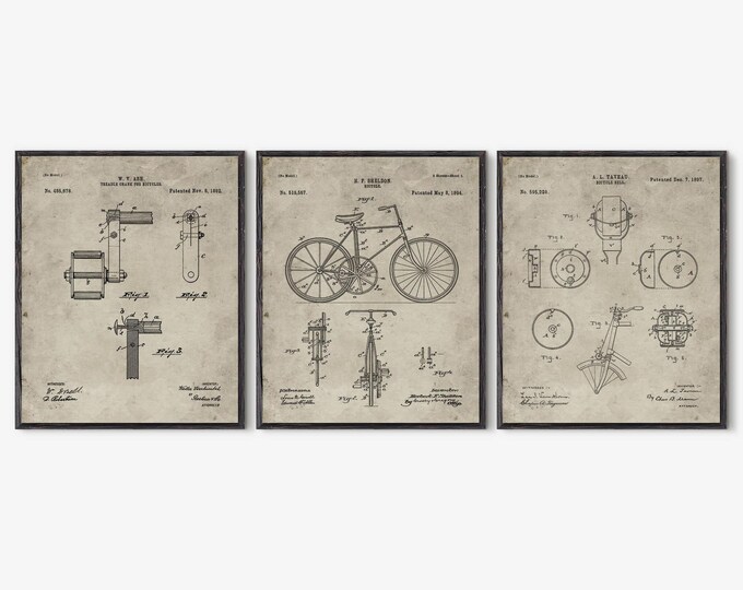 Bicycle Patent Prints, Set of 3 prints #P23