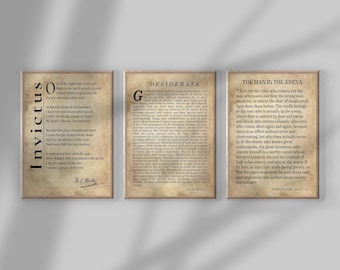 Motivational Poem Prints Set: Invictus, Desiderata, Kipling Quotes