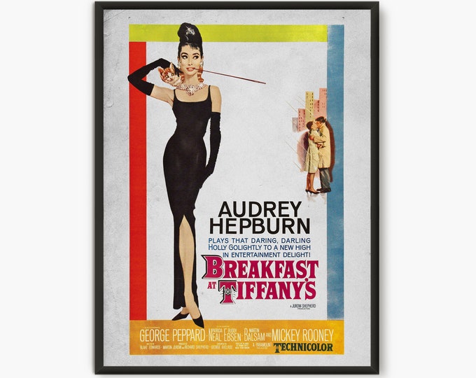Poster di Audrey Hepburn, Colazione da Tiffany, poster del film, stampa cinematografica vintage di Hollywood