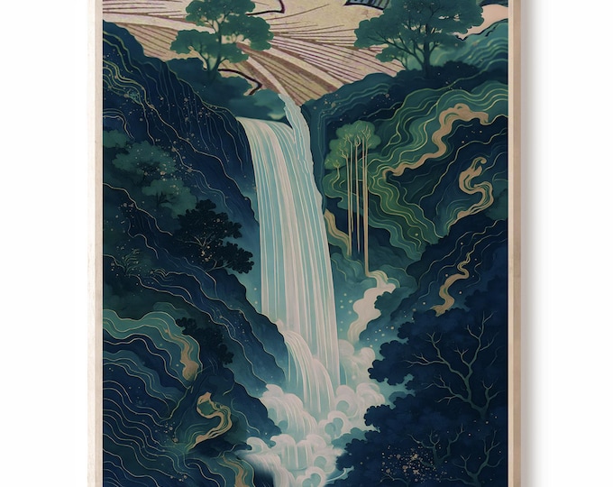 Katsushika Hokusai Yoro Waterfall Japanese Wall Art ukiyo-e woodblock Print, Vintage poster Housewarming gift, vintage Japanese Art print