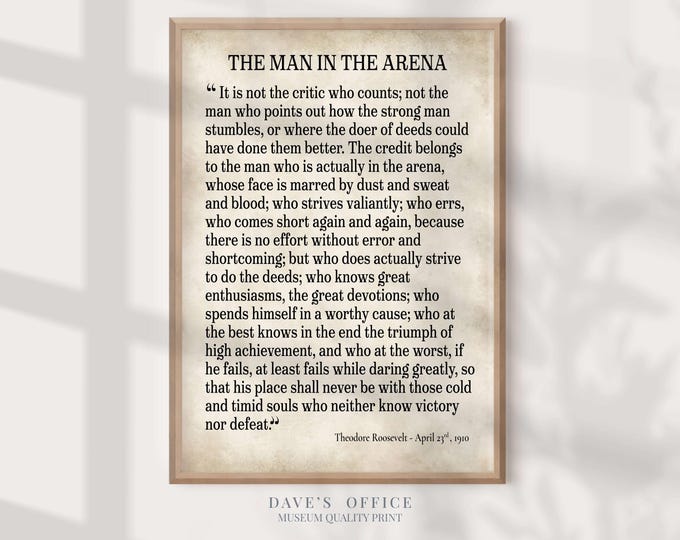 Man in the Arena wall art - Motivational Quote Poster - Theodore Roosevelt Inspirational Print