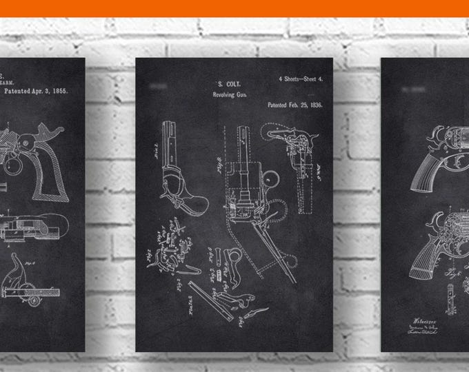 Revolver set of 3 Patent  ,Patent Weapon,Peacemaker Breech loading, Weapon Poster, Gun,Fire Arm, Weapon, Western Gun, Patent Prints