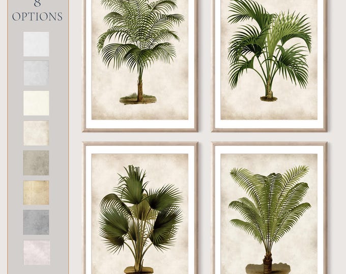 Palm tree Decor Palm Leaf Print Palm tree Art Tropical leaf print, Botanical Art Palm trees Palm Leaves Art Tropical Garden Set of 4 #216