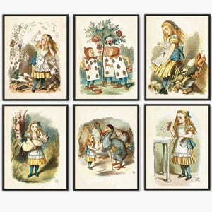 Arte de Alicia en el país de las maravillas, conjunto de 6 impresiones de Alicia en el país de las maravillas, conjunto de impresiones de Alicia en el país de las maravillas, arte infantil de Alicia, ilustraciones de libros para niños
