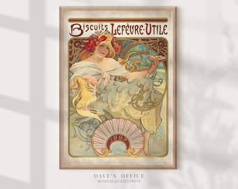 Alphonse Mucha print, art nouveau poster, Belle epoque french decor