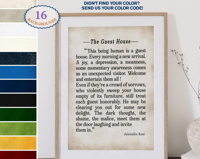 The Guest House Poem, Rumi Quote,Custom quote print
