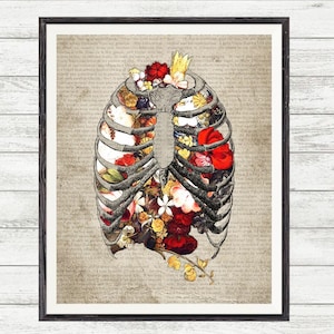 Rib Cage, anatomical Flowers, Anatomy Flower art, Anatomical rib cage, flowers Rib cage, anatomical print, Rib cage print, Anatomy art