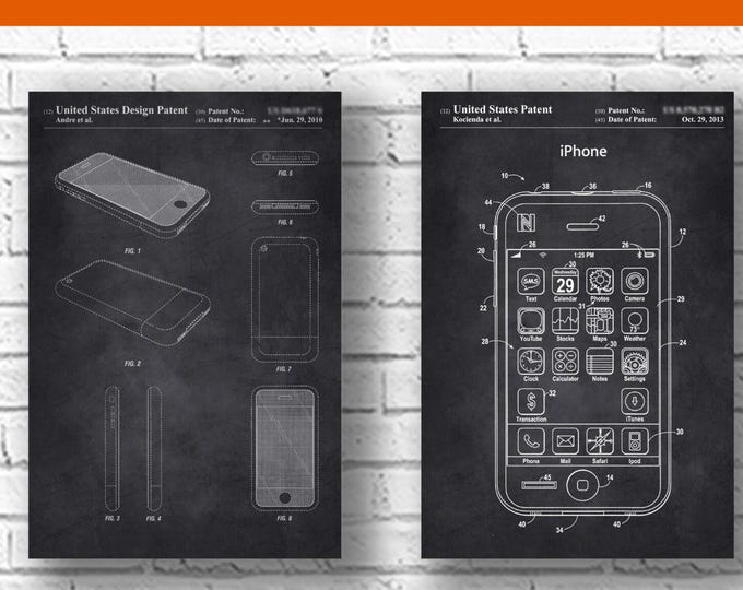 iPhone Patent,set of 2,iPhone Poster, Apple Computer, Macintosh, Steve Jobs, Phone Decoration, Technology Art,Electronics,patentprints #P236