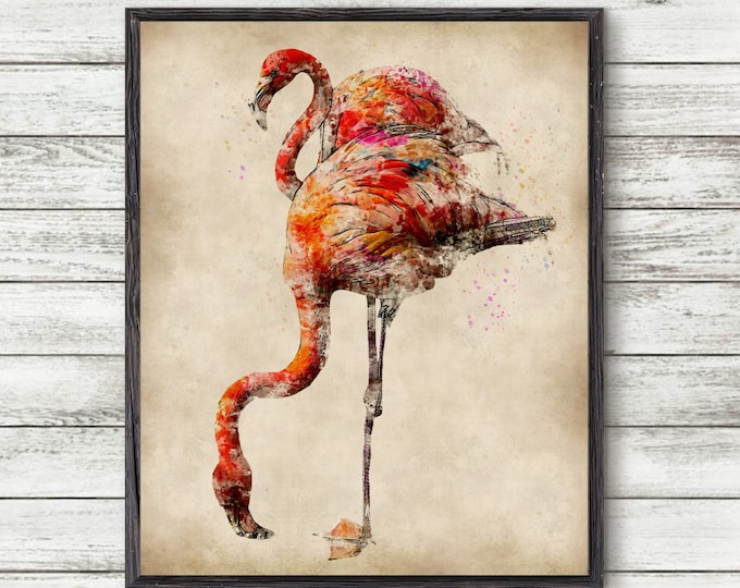 Pink Flamingo watercolor, Flamingo decor, Tropical Wall Art, flamingo print, bird lover, Bird Poster, flamingo home decor, flamingo artwork