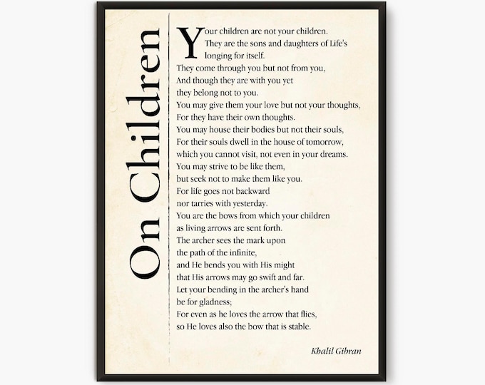 On Children Kahlil Gibran Quote, Custom quote print, inspirational quotes typography print