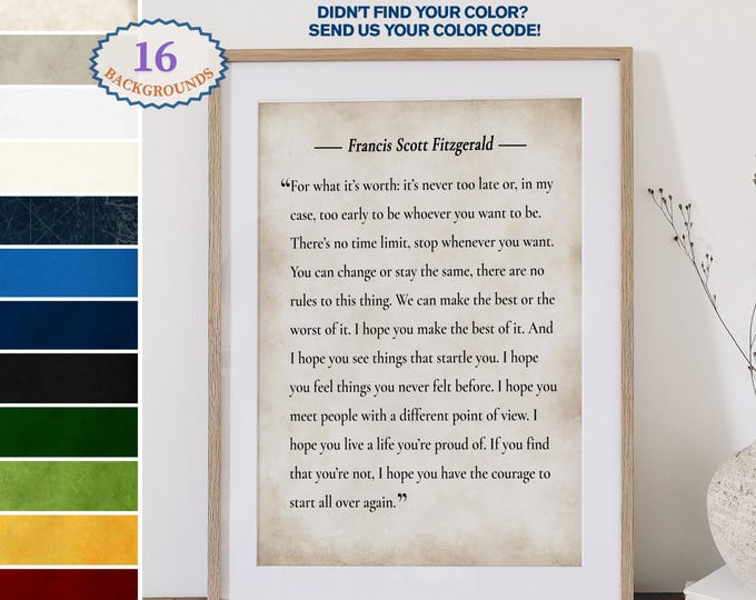 Fitzgerland Motivational Quote Book Lover Gift - Custom Quote Print Poster for Literary Aesthetic Room Decor