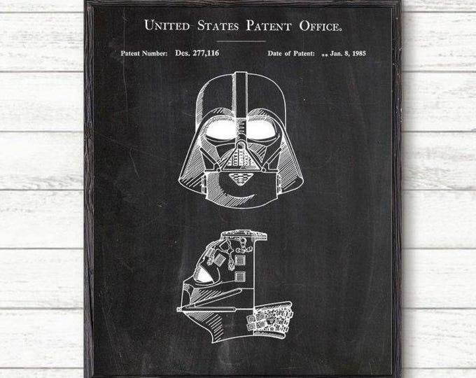 Darth Vader Helmet Patent Print,Star Wars Poster Star Wars Patent,Star Wars Blueprint, Star Wars Print, Star Wars Art, Star Wars Decor #P316