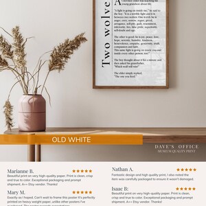The image is a framed poster with text and a plant in a vase, hanging on a wall.