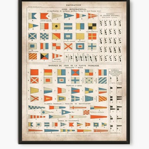 Vintage Nautical print, Nautical Flags wall art, Sailor Print, Marine Poster, Sailing art, Nautical decor, Nautical gift, L38 image 1