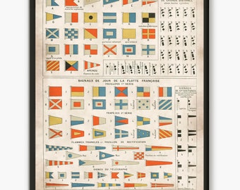 Vintage Nautical print, Nautical Flags wall art, Sailor Print, Marine Poster, Sailing art, Nautical decor, Nautical gift, L38