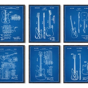 Music Print, Guitar Art, guitar player gift, guitar player, Guitar Wall Art, Set of 6, Electric Guitar, Patent Art, guitarist gift P35