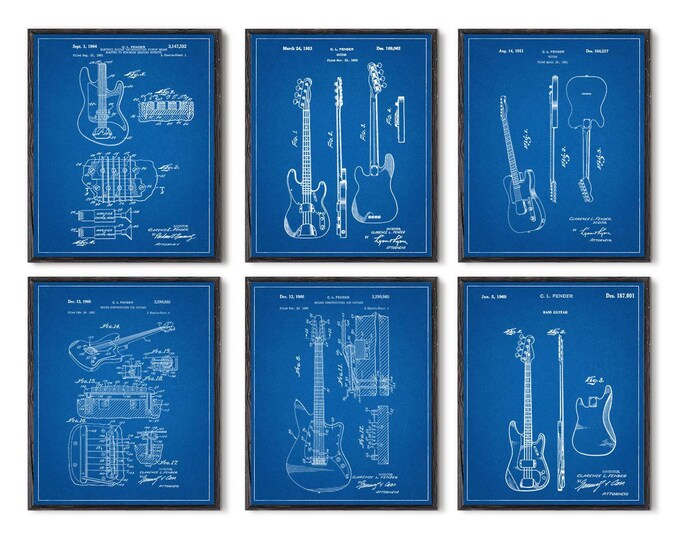 Music Print, Guitar Art, guitar player gift, guitar player, Guitar Wall Art, Set of 6, Electric Guitar, Patent Art, guitarist gift P35