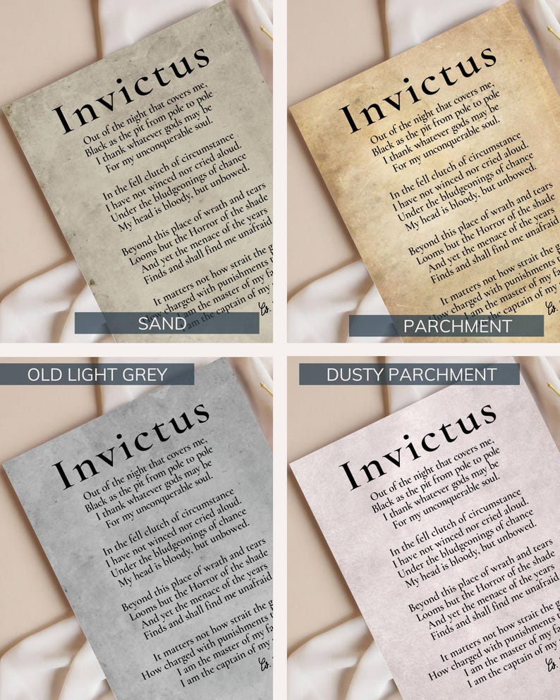four different printed pages of text, each with a different color and style. The text appears to be from a book or document, and the color variations are primarily black, grey, and white.