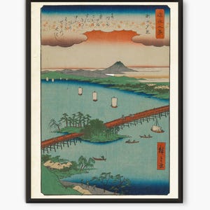 ukiyo-e Hiroshige art Japanese sunset wall art, Japanese woodblock landscape art, Japan art vintage style poster