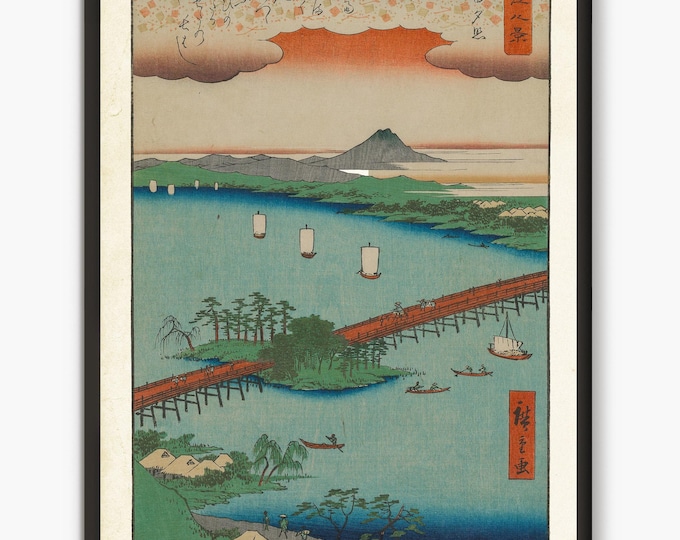 ukiyo-e Hiroshige art Japanese sunset wall art, Japanese woodblock landscape art, Japan art vintage style poster