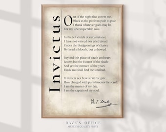 Invictus Poem Print by william ernest henley : Literary Decor Motivational Wall Art