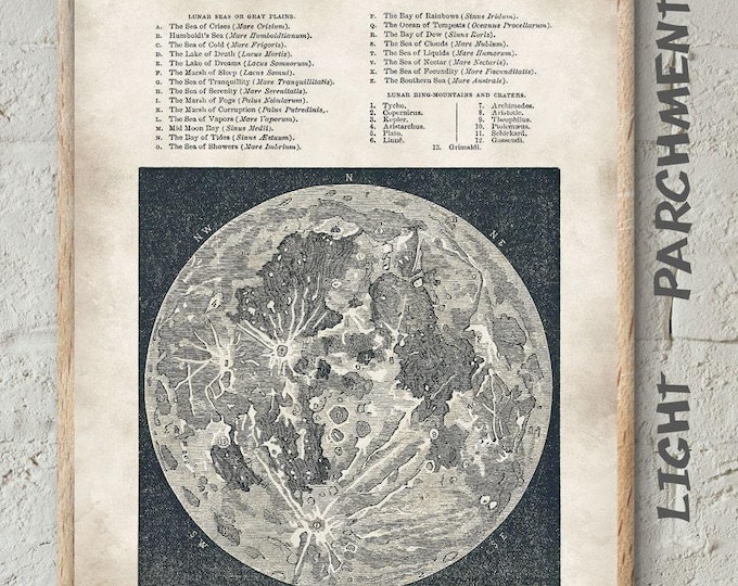 Full Moon Map,Moon Print,Vintage Lunar Astronomy Wall Art Print, Geography Moon Chart, Telescopic View of the Moon, Moon Topography #10