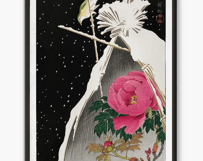 Japanese poster Ohara Koson, Japanese Poster Woodblock, Japanese flower art, Japan Decor Japanese Art