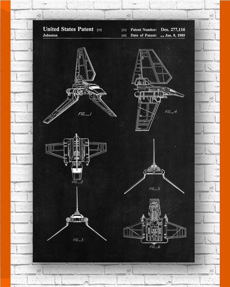 Blast 5 x 7 Desk Art Imperial Shuttle Patent Print with Stand Black Image on Gold Background Screened on Acrylic Blast 5 x 7 Desk Art Imperial Shuttle Patent Print with Stand Black Image on Gold Background Screened on Acrylic