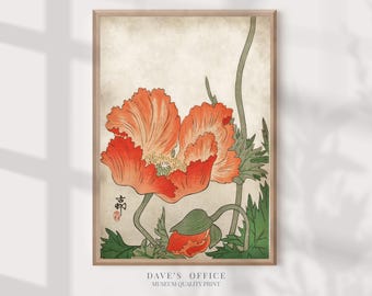 Orange Poppy Print Ukiyo-e: Japanese Botanical Art