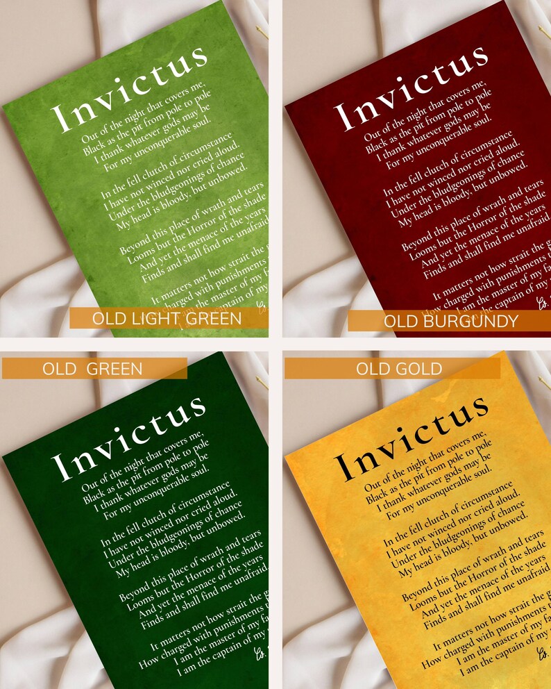 four different colored papers with text printed on them, each representing a different color: green, green, gold, and gold.