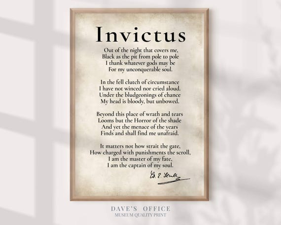 Invictus Poem Stoicism Poster – Literary Decor - Poetry Art William Ernest Henley
