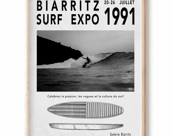Surfing Exhibition Poster,  Biarritz Surf wall art, Ride the waves - Beach House and Coastal house Decor
