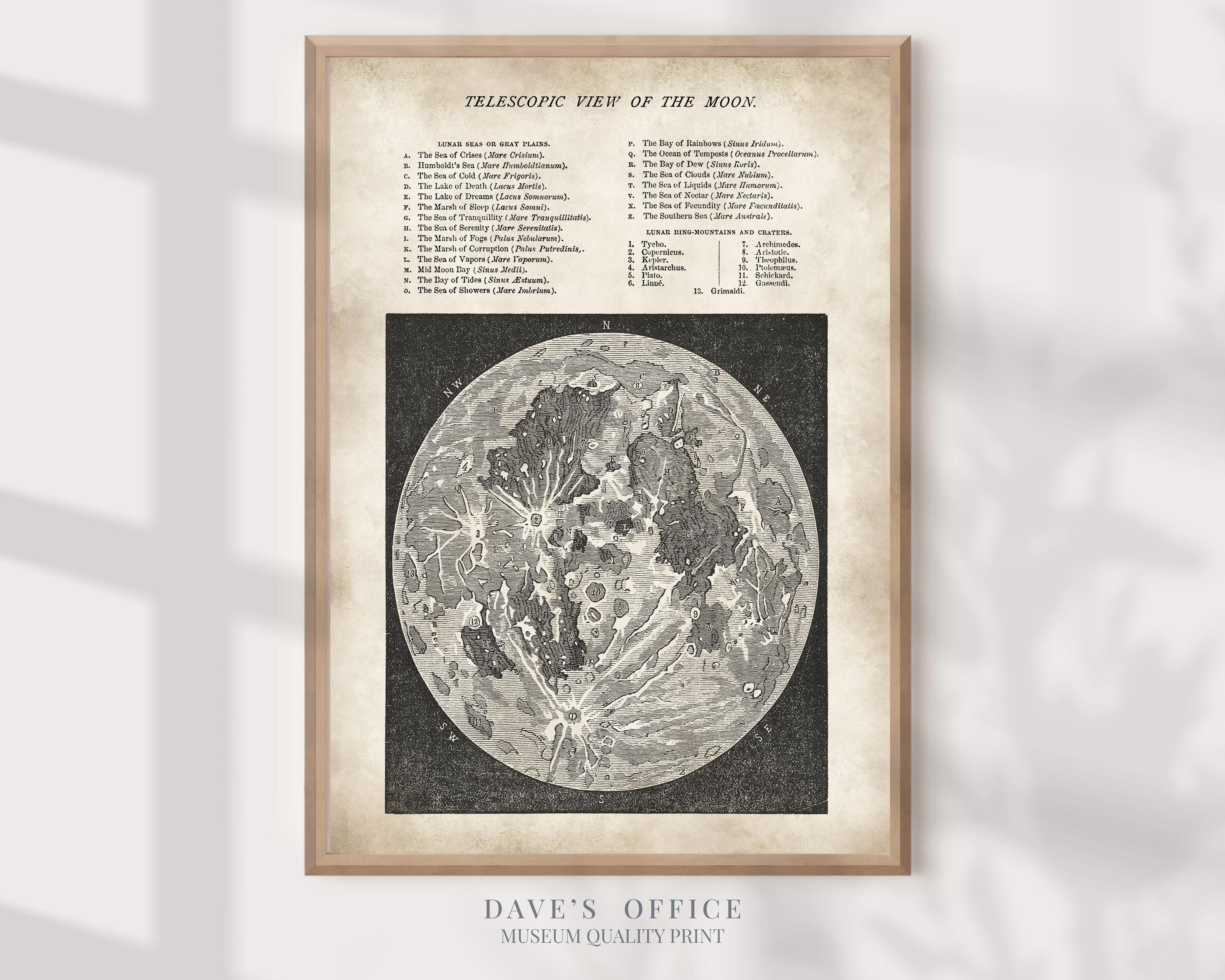 Full Moon Map.pdf Full Moon Map Print: Vintage Lunar Astronomy, Telescopic View - Etsy