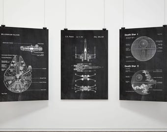 Starwars blueprint wall art - Set Of 3 Patent Prints, Movie Poster Falcon Starfighter
