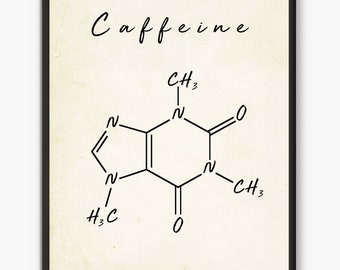 Caffeine Molecule print, coffee print, chemistry poster, science print, kitchen wall art, chemistry gift, chemistry poster, molecule poster