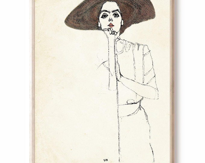 Portrait of a Woman by Schiele posters, Egon Schiele drawing exhibition poster , Schiele museum print, art nouveau poster
