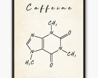 Caffeine Molecule Art Print: Chemistry Poster, Coffee Lover Gift