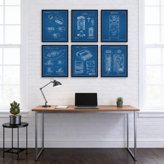Computer Patent Art Set of 6 Vintage Print, Technology Poster