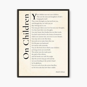Impresión de citas personalizadas, Cita de Kahlil Gibran sobre los niños, impresión tipográfica con citas inspiradoras