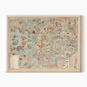 Carta Marina. Seekarte von Skandinavien von Olaus Magnus 1527-39. Schweden, Dänemark, Norwegen, Island und Finnland. Antike Nachdruck.