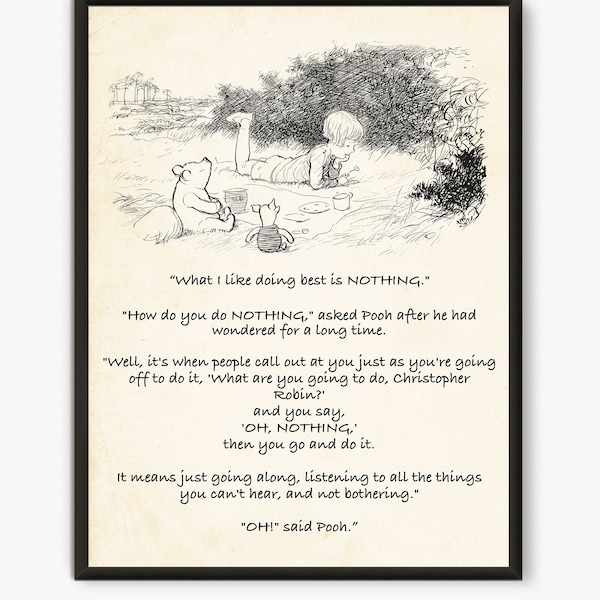 Winnie the Pooh Quote Art Print, Doing Nothing