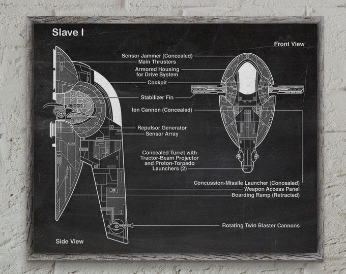 Star Wars Art Print Slave I, Star Wars Grid Paper,at at Vintage Art,Slave I Poster, star wars Print,Wall Art, Star wars gift #P244