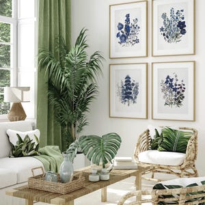 Blue wildflower painting: Vintage Botanical Set of 4 Art Prints