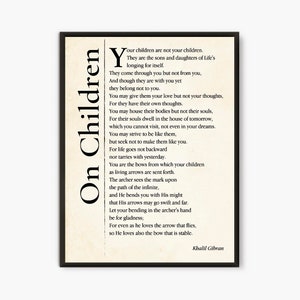 On Children Kahlil Gibran Quote, inspirational quotes typography print