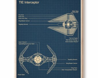 TIE Interceptor Blueprint Art: Star Wars Patent Print