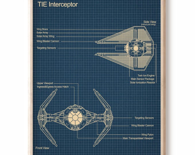 TIE Interceptor,Blueprint,Patent Star Wars, patent Poster, Tie Interceptor Print,Star Wars Print,Movie Art,Star Wars P102