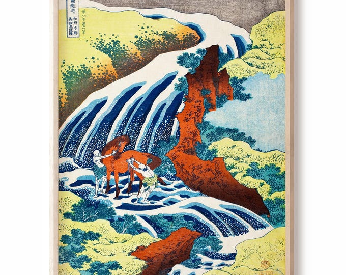ukiyo-e Katsushika Hokusai horse washing falls Japanese wall art, Japanese art woodblock prints Japanese gift, vintage Art print